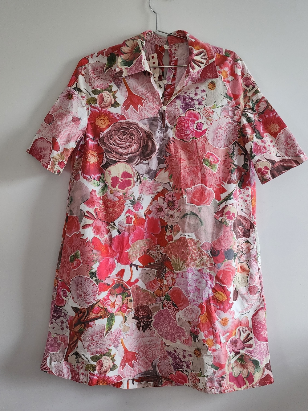 Marni Floral Mini Dress in Pink and Red